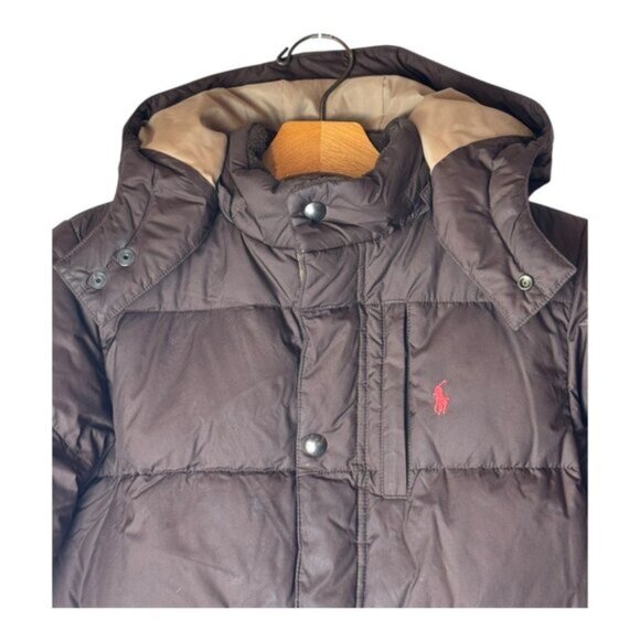 Polo Ralph Lauren Jacket Boys 6 Brown Ripstop Down Hooded Puffer Coat Outdoor‎ - Picture 3 of 15